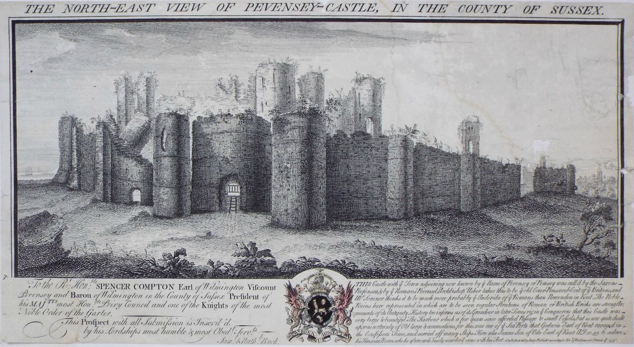Print - The North-East View of Pevensey-Castle, in the County of Sussex. - Buck