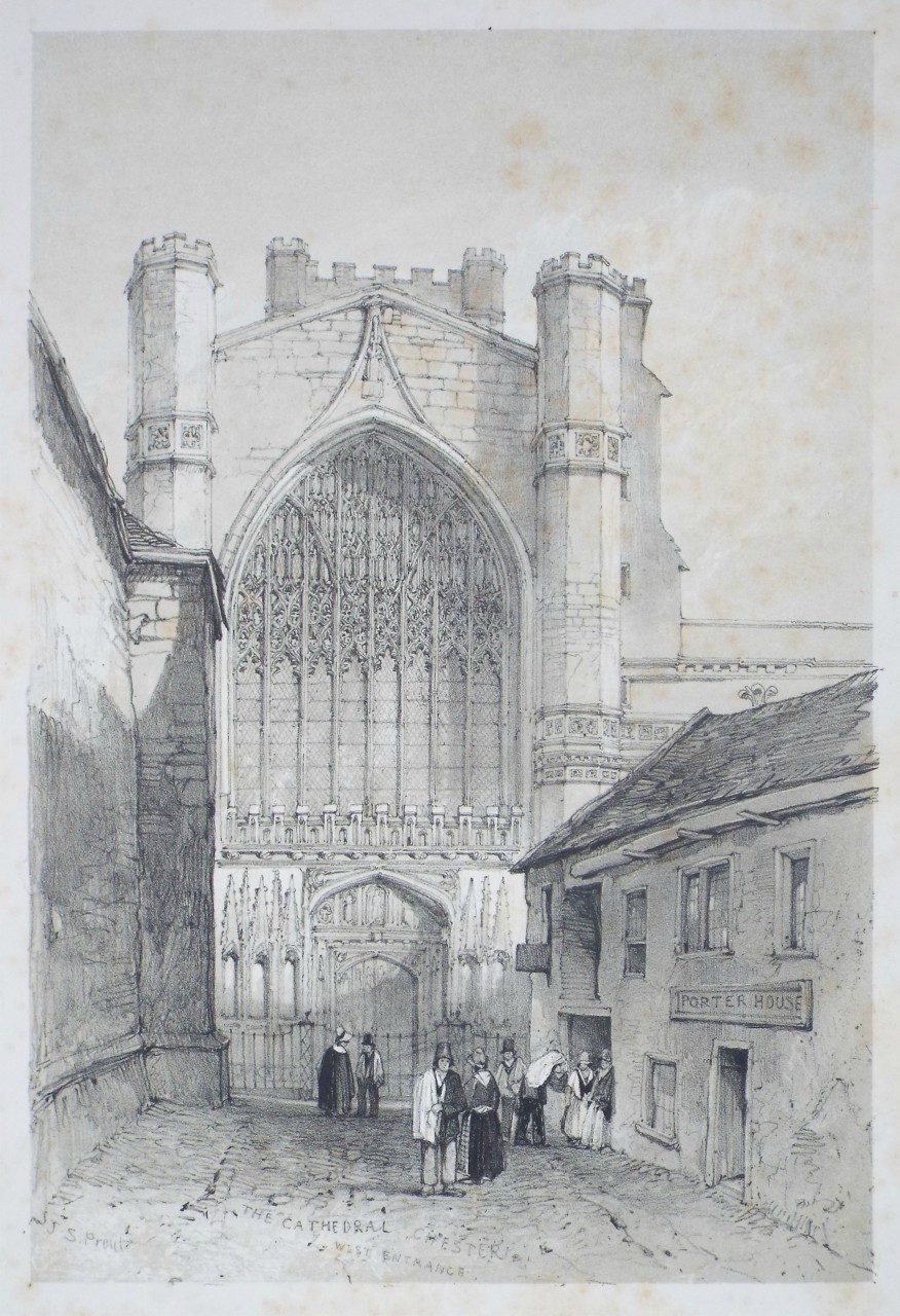 Lithograph - The Cathedral West Entrance Chester - Prout