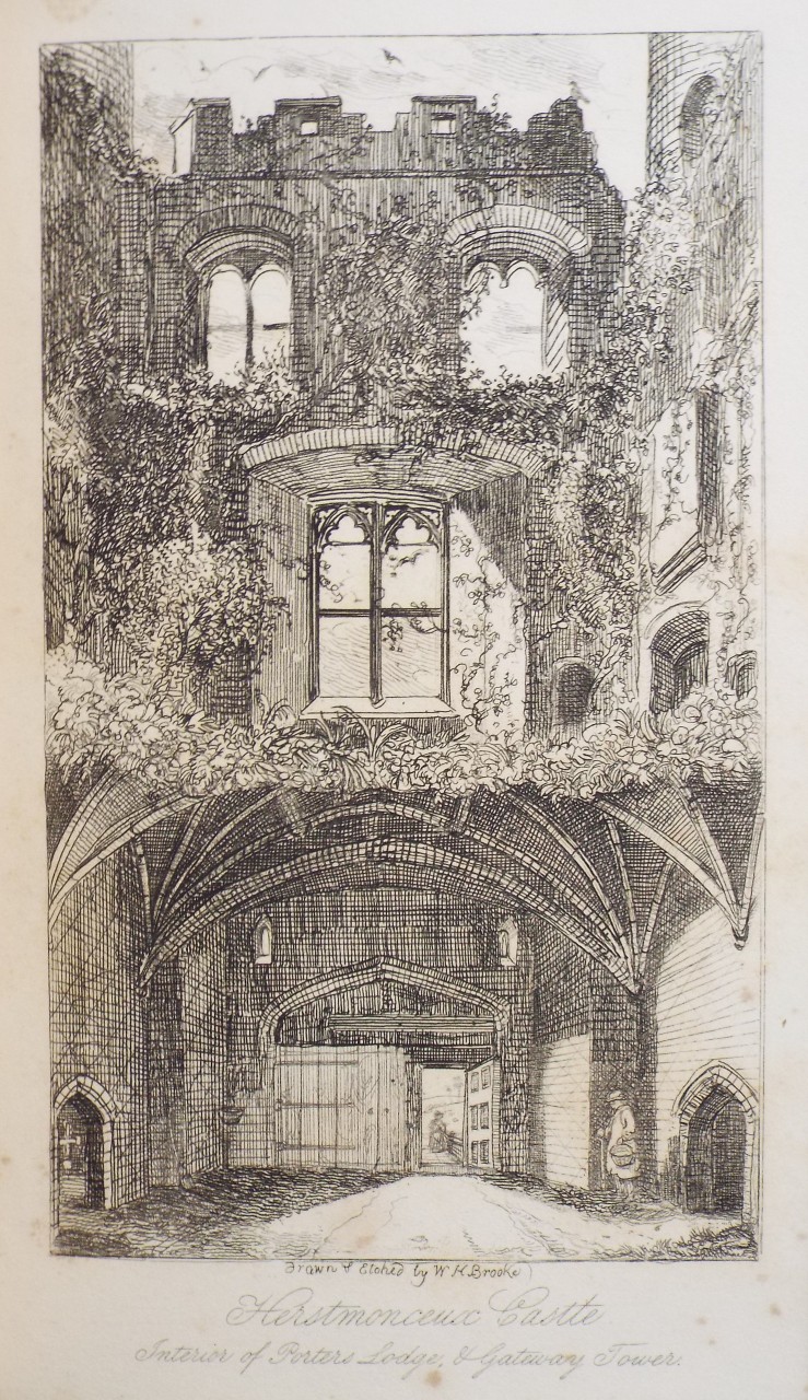 Etching - Herstmonceux Castle Interior of Porters Lodge, & Gateway Tower. - Brooke