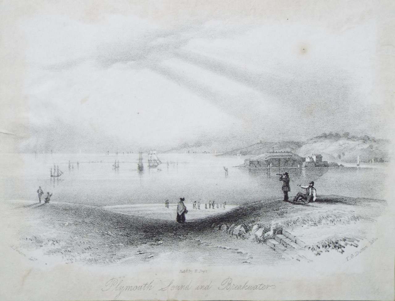 Lithograph - Plymouth Sound and Breakwater. - Dutton