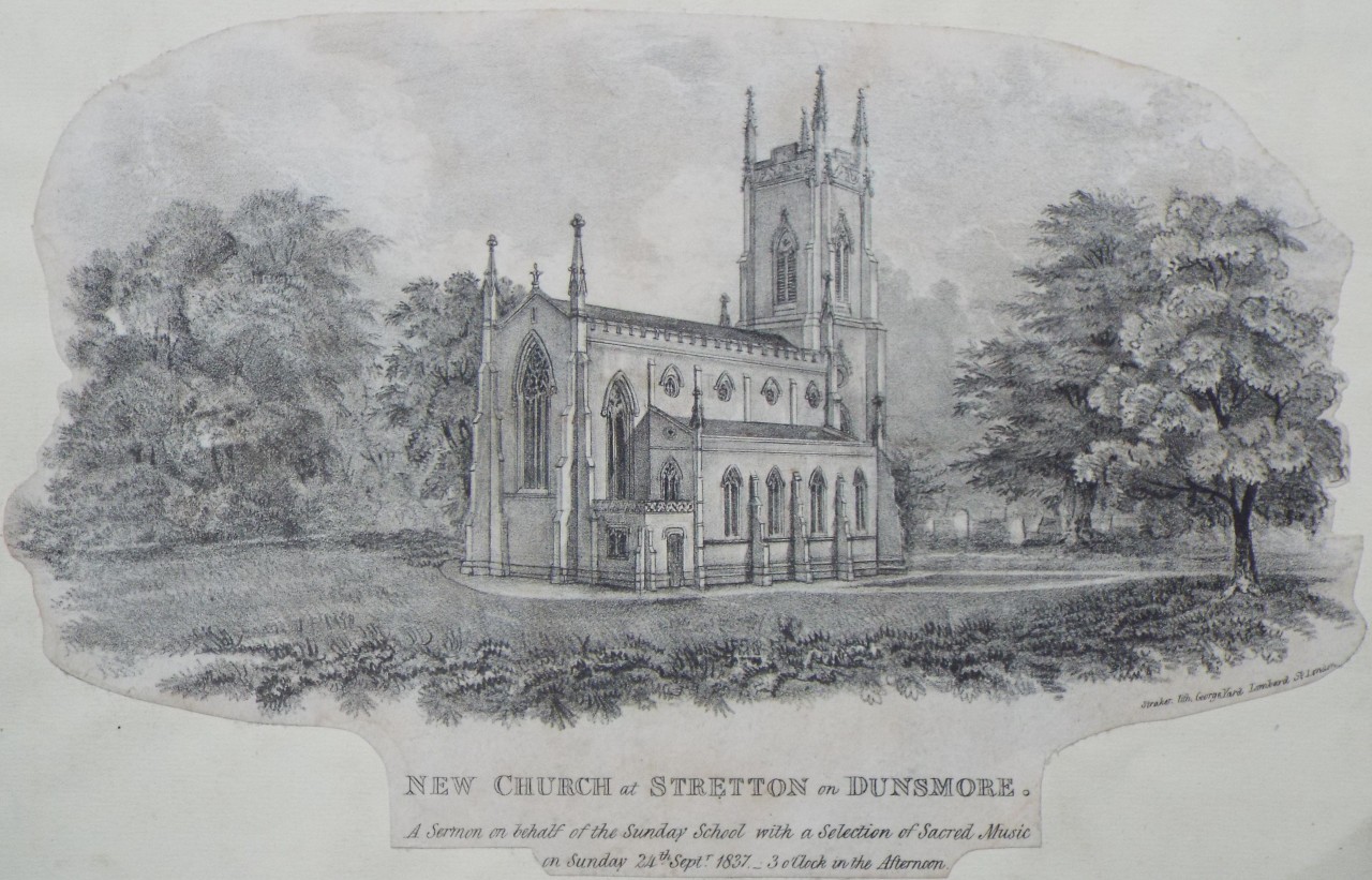 Lithograph - New Church at Stretton on Dunsmore. A Sermon on behalf of the Sunday School with a Selection of Sacred Music on Sunday 24th Septr. 1837. - 3 o'Clock in the Afternoon.