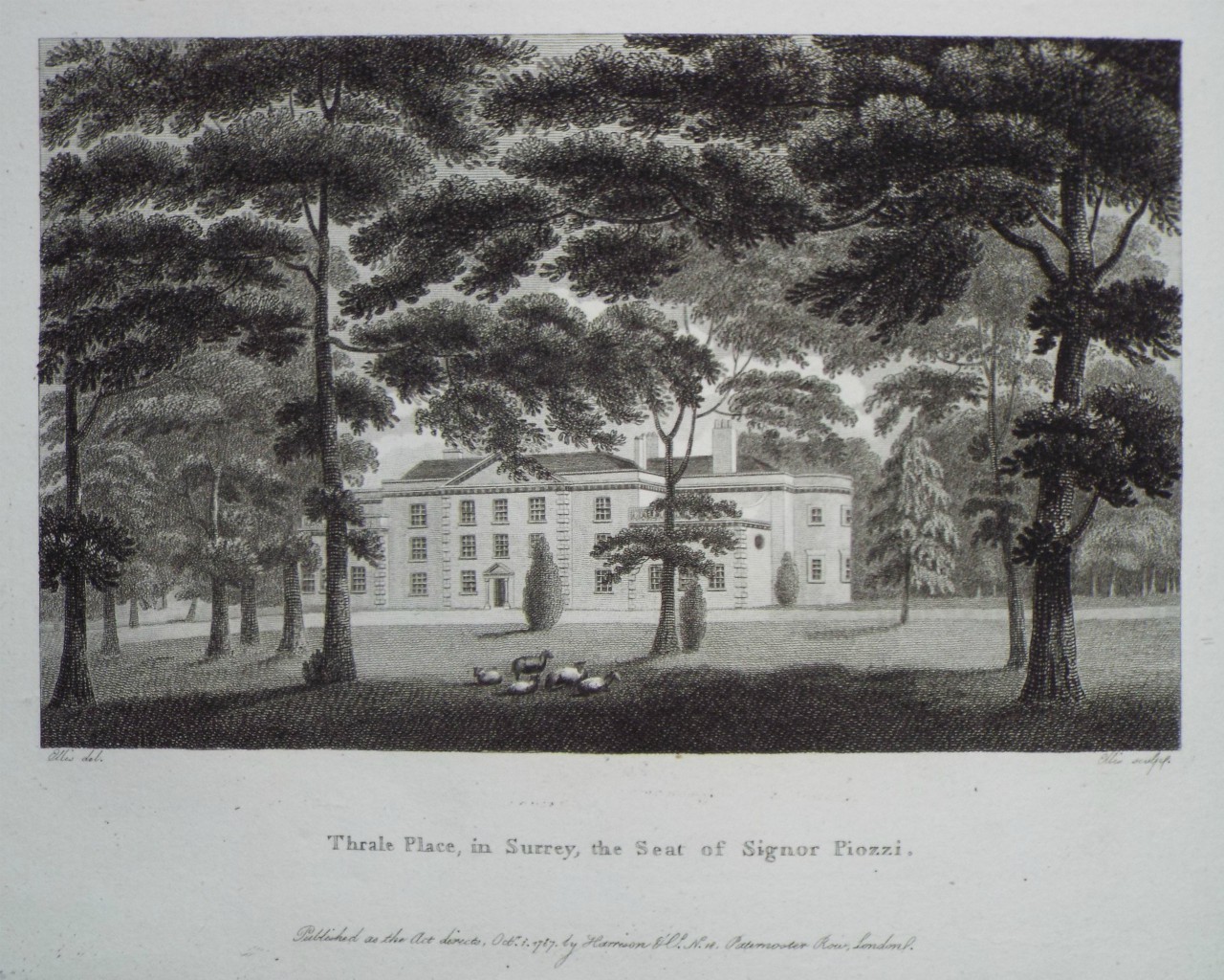 Print - Thrale Place, in Surrey, the Seat of Signor Piozzi. - 