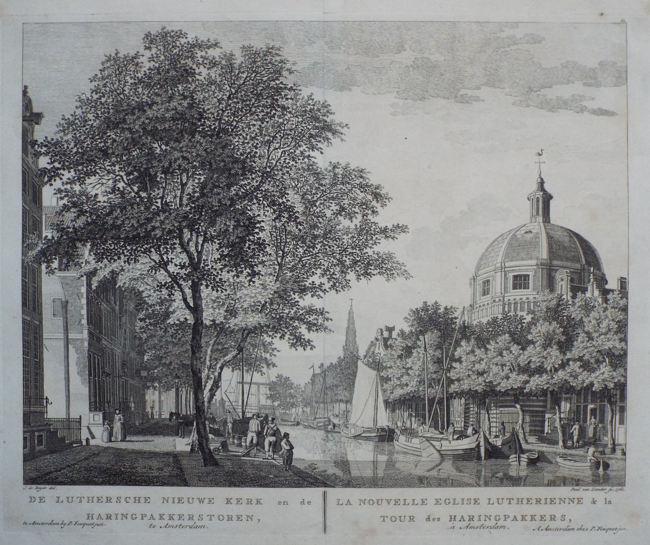 Print - De Luthersche Nieuwe Kerk en de Haringpakkerstoren, te Amsterdam.
La Nouvelle Eglise Lutherienne & la Tour des Haringpakkers, a Amsterdam. - Van