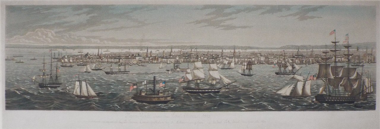 Aquatint - New-York from the East River 1843 Engraved in aquatint by R. Varin and published by M. Ackermann & Son Inc 50 East 57th Street New York City 1930 - Varin