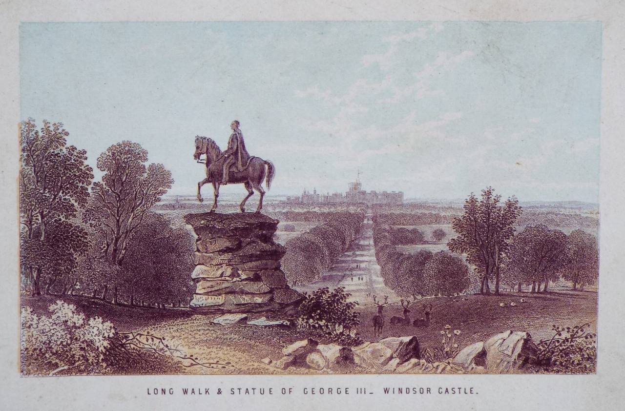 Chromo-lithograph - Long Walk & Statue of George III - Windsor Castle.