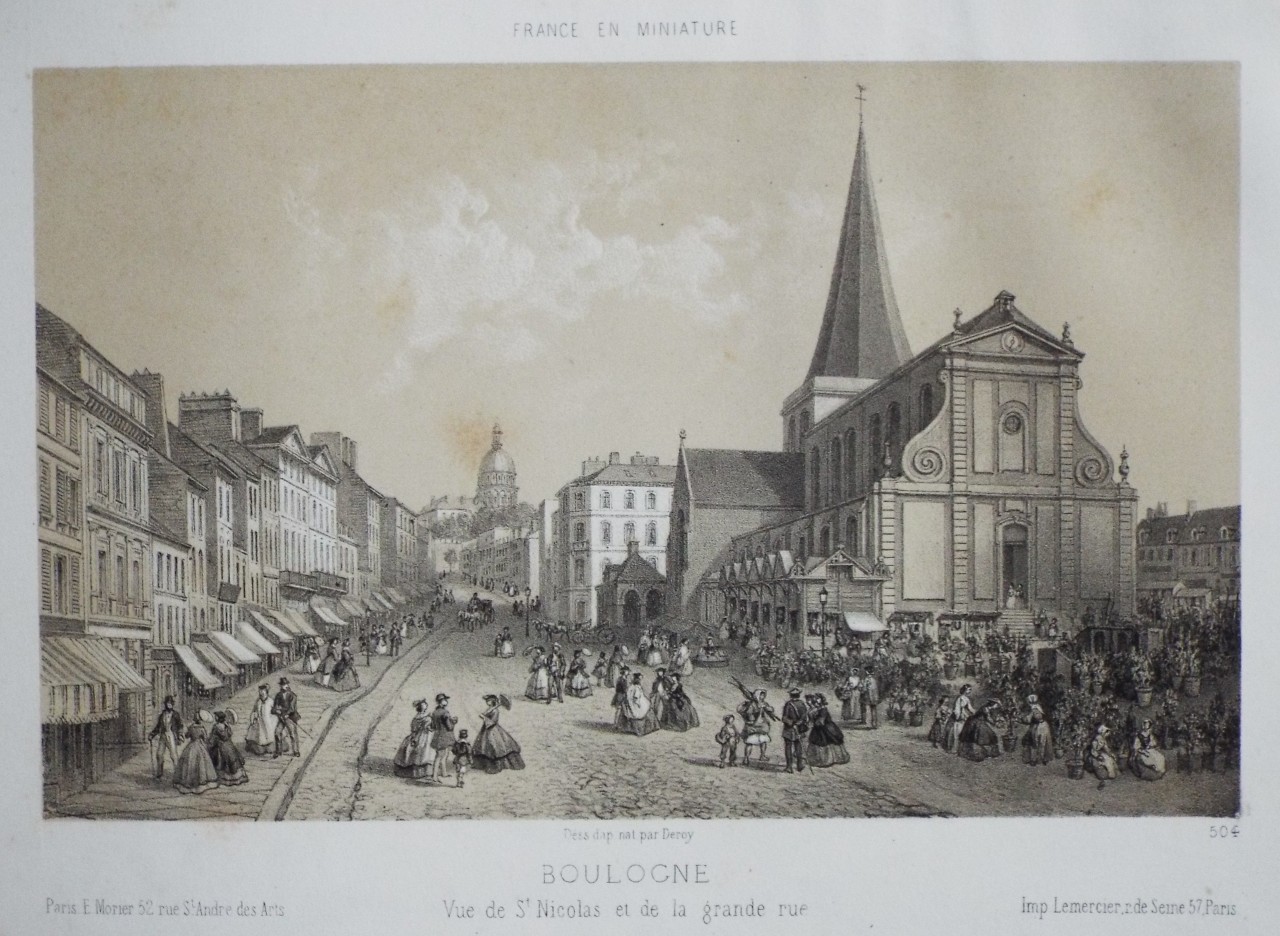 Lithograph - Boulogne Vue de St. Nicolas et de la grand rue - 