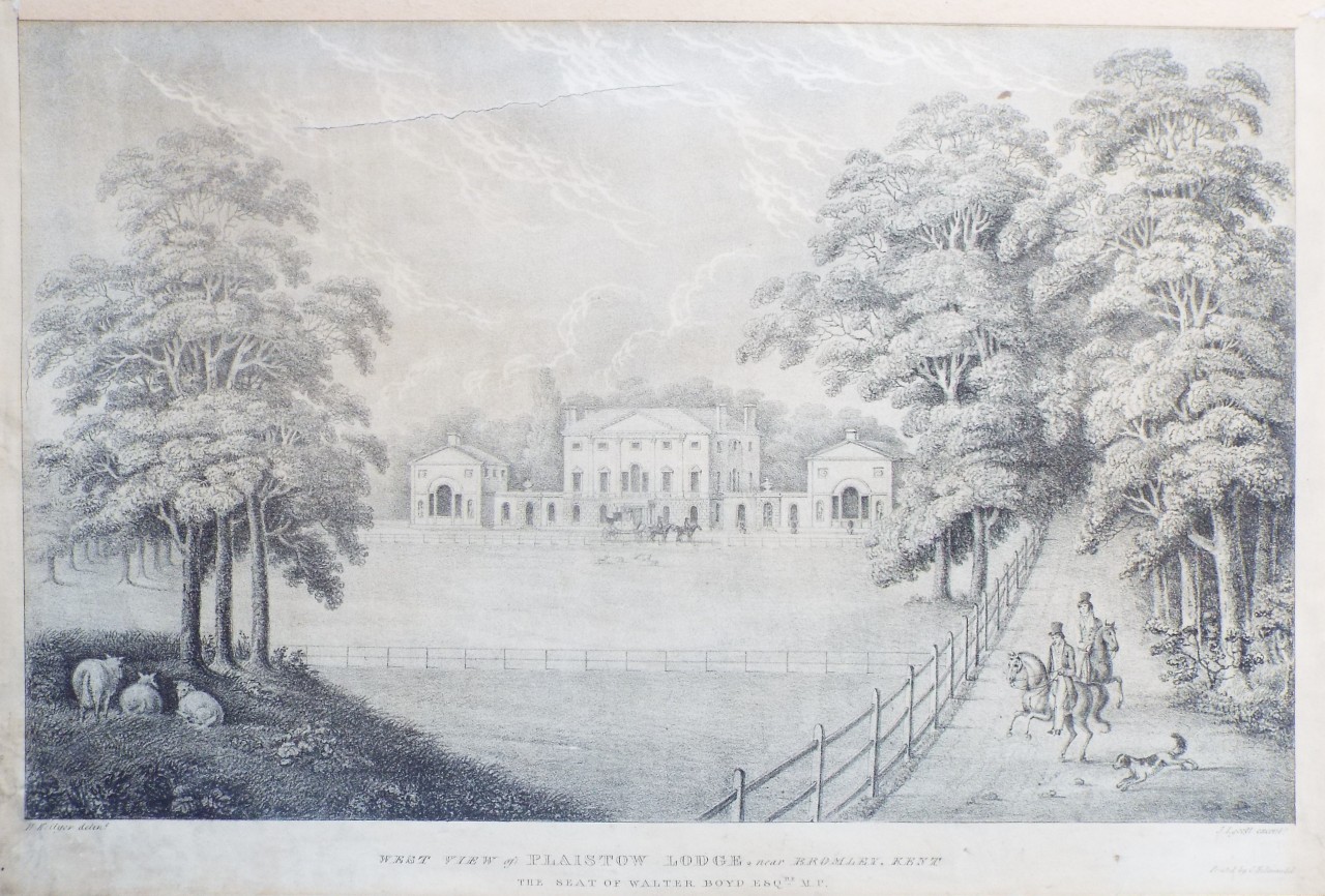 Lithograph - West View of Plaistow Lodge, near Bromley, Kent The Seat of Walter Boyd Esqr. M. P. - Lycett