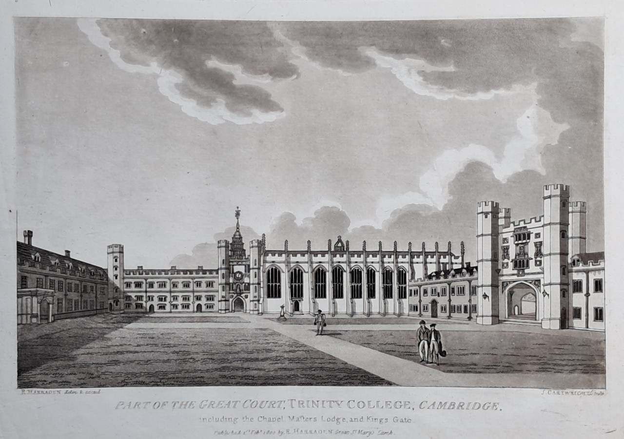 Aquatint - Part of the Great Court, Trinity College, Cambridge. - Cartwright