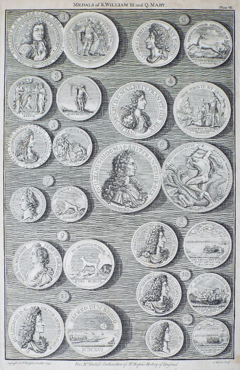 Print - Medals of K.William III. and Q.Mary. Plate VII - Basire
