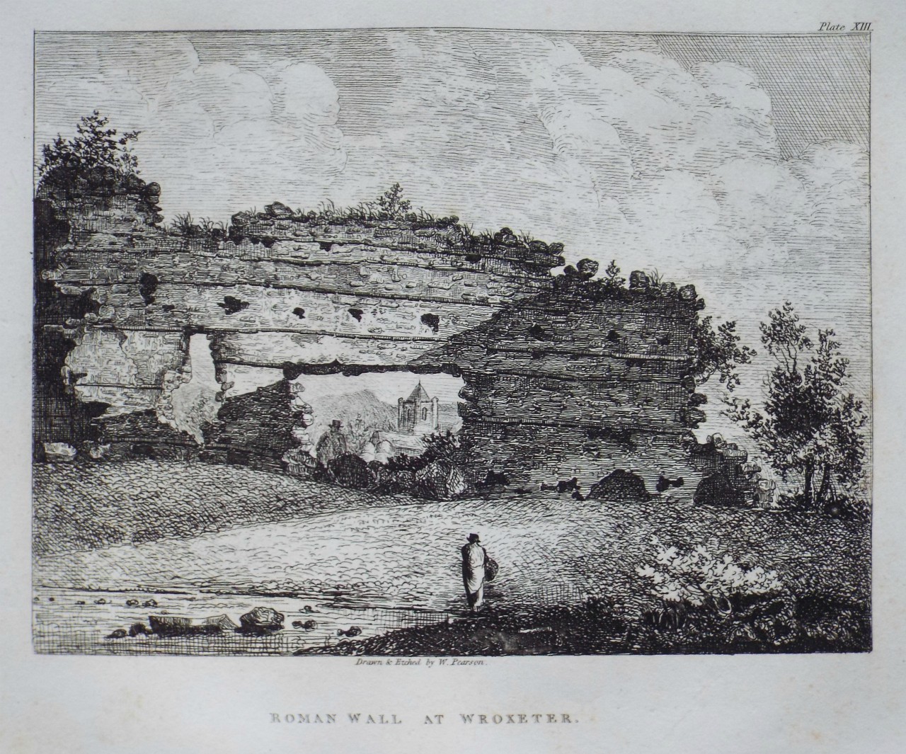 Etching - Roman Wall at Wroxeter. - Pearson