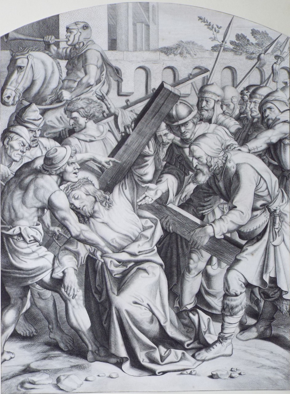 Etching - 5. Simon of Cyrene helps Jesus to carry his cross - Petrak