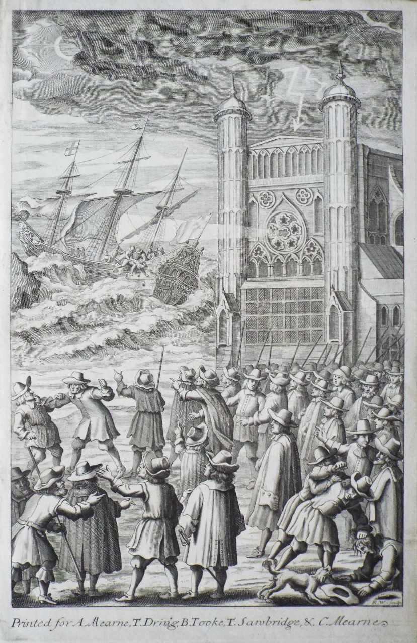 Print - Allegory concering the events leading towards the execution of king Charles I - White