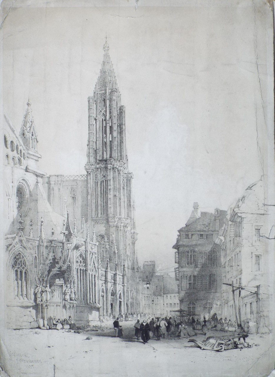 Lithograph - Cathedral of Strasbourg 1837