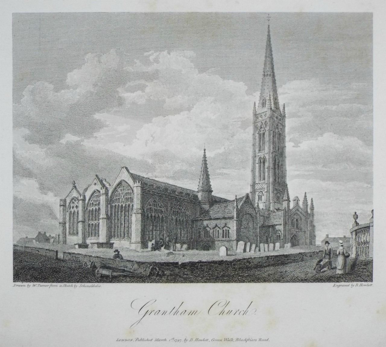 Print - Grantham Church. - Howlett