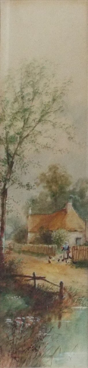 Watercolour - (Cottage, pond and ducks)