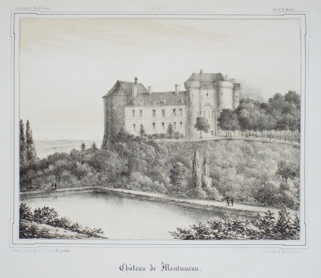 Lithograph - Chateau de Montmuran. - Lorette