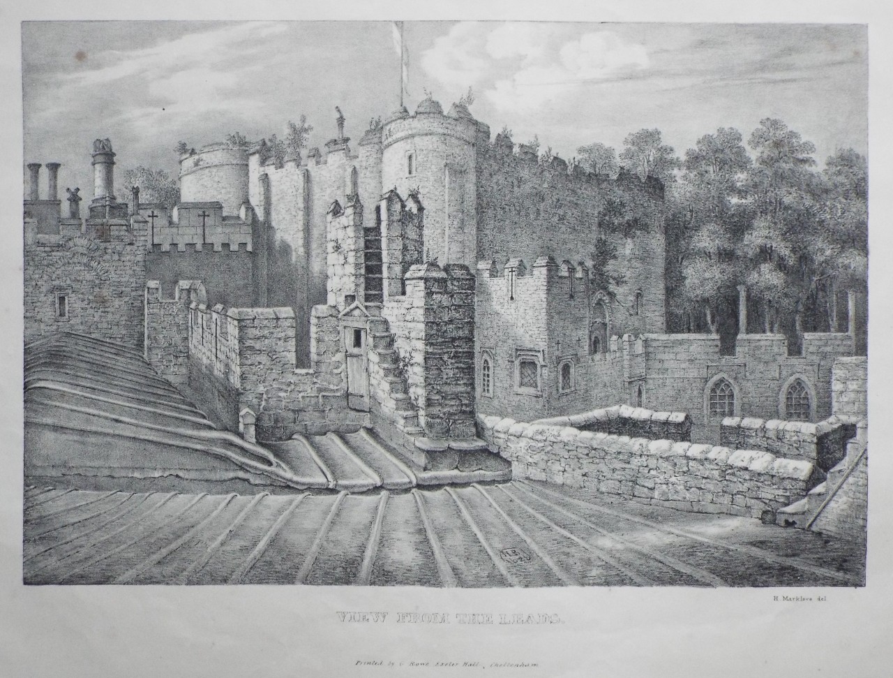 Lithograph - View from the Leads. (of Berkeley Castle) - Marklove
