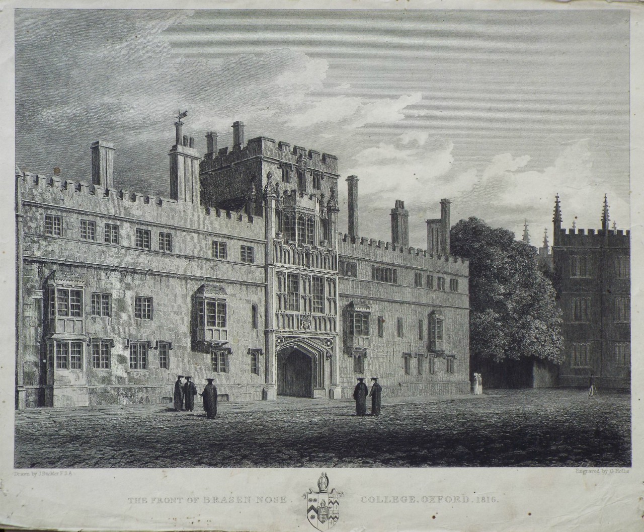Print - The Front of Brasen-nose College, Oxford. 1816. - Hollis