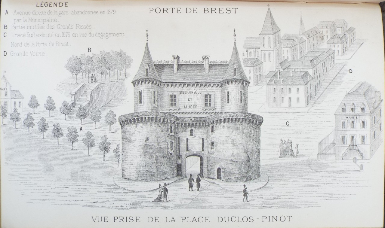 Lithograph - Porte de Brest Vue Prise de la Place Duclos-Pinot