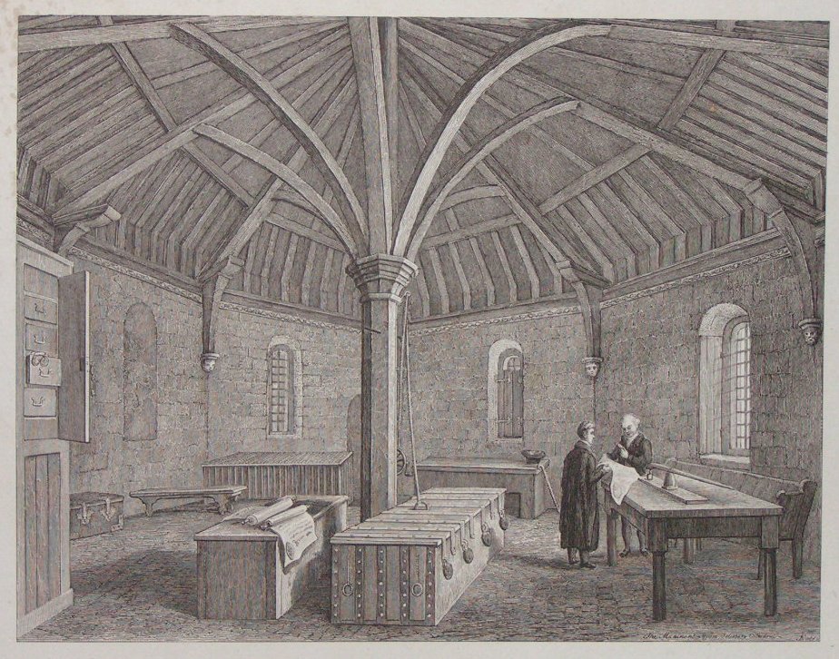 Etching - The Muniment Room, Salisbury Cathedral. - Fisher