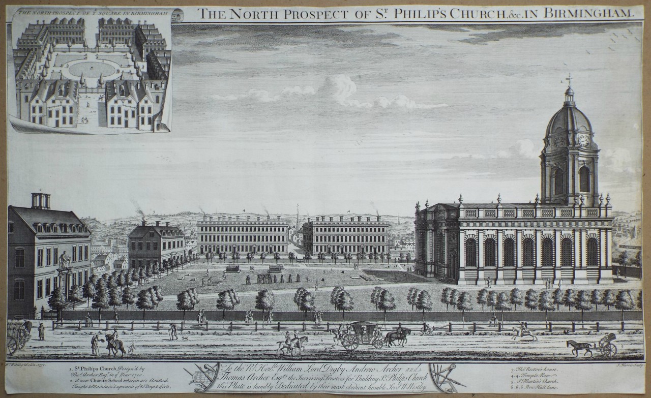 Print - The North Prospect of St. Philip's Church, &c. in Birmingham. - Harris