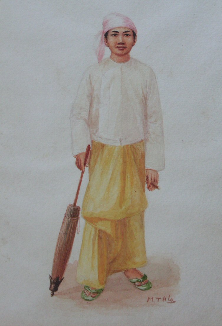 Watercolour - (Burmese man with umbrella)