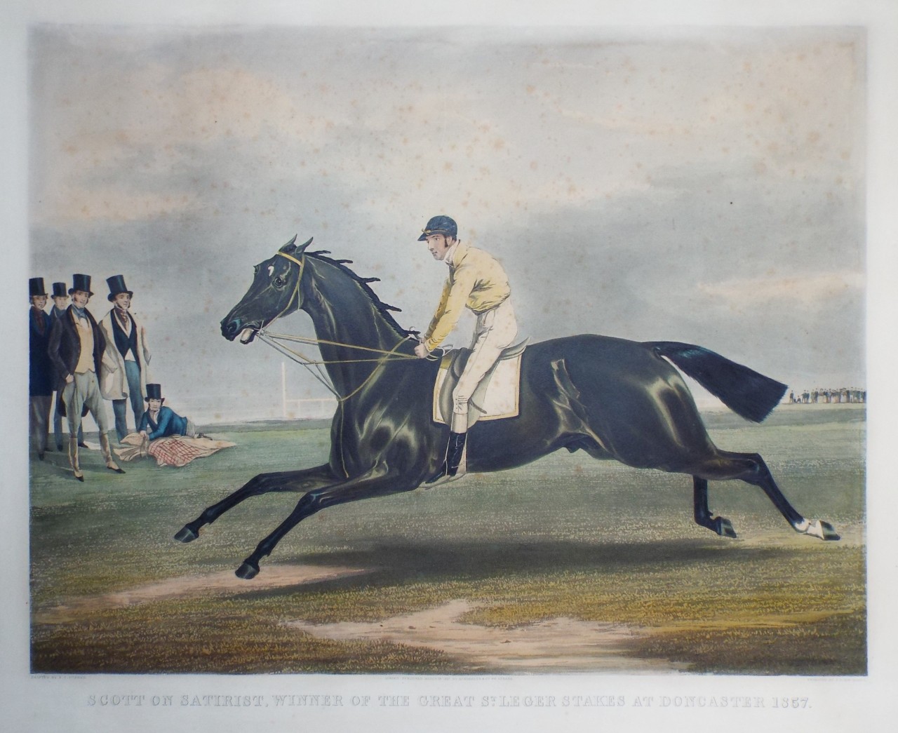 Aquatint - Scott on Satirist, Winner of the Great St. Leger Stakes at Doncaster 1857. - Mackerell