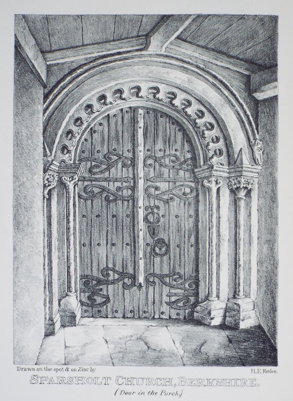 Zinc Lithograph - Sparsholt Church, Berkshire. (Door in the Porch.) - Relton