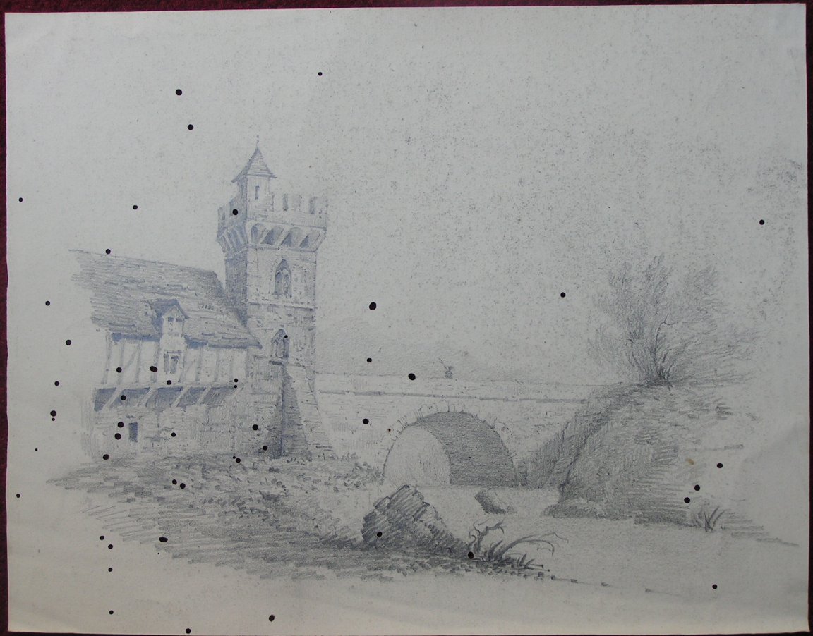 Pencil Sketch - (River Bridge with tower)