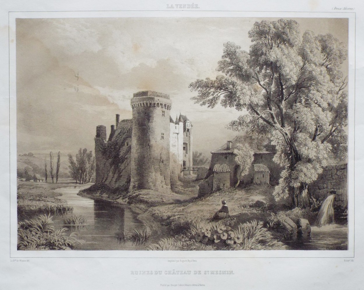 Lithograph - Ruines du Chateau de St. Mesmin. - 