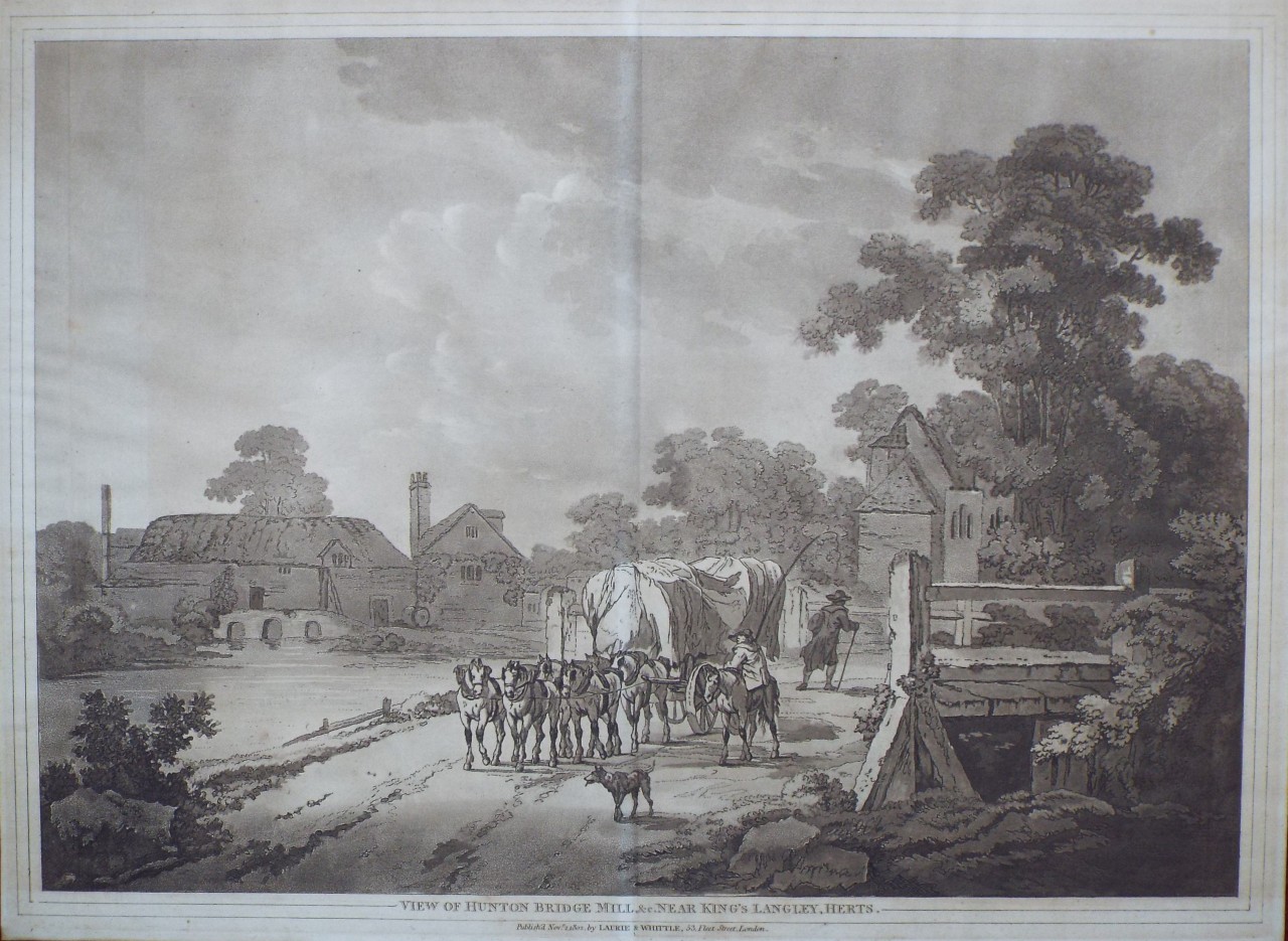 Aquatint - View of Hunton Bridge Mill, &c. near King's Langley, Herts.