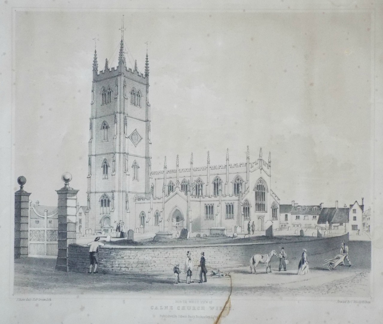 Lithograph - North West View of Calne Church Wilts. - Groom