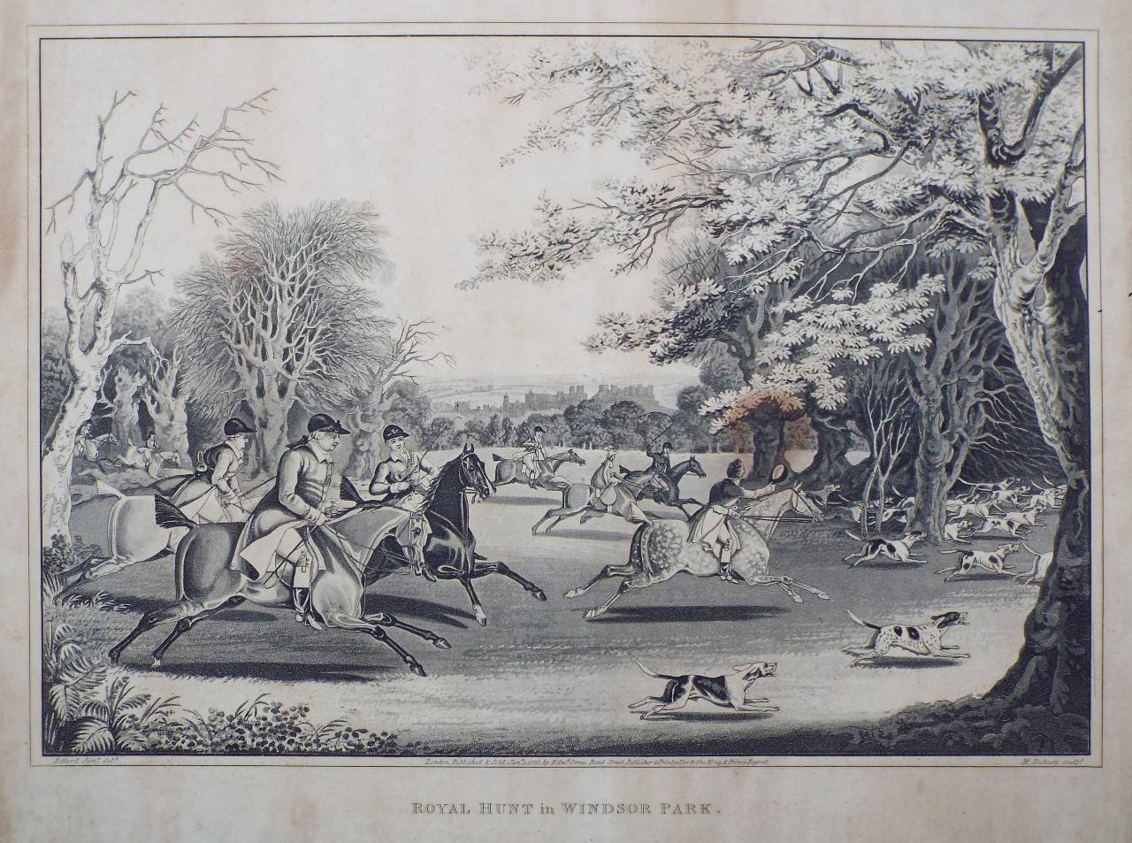 Aquatint - Royal Hunt in Windsor Park. - Dubourg