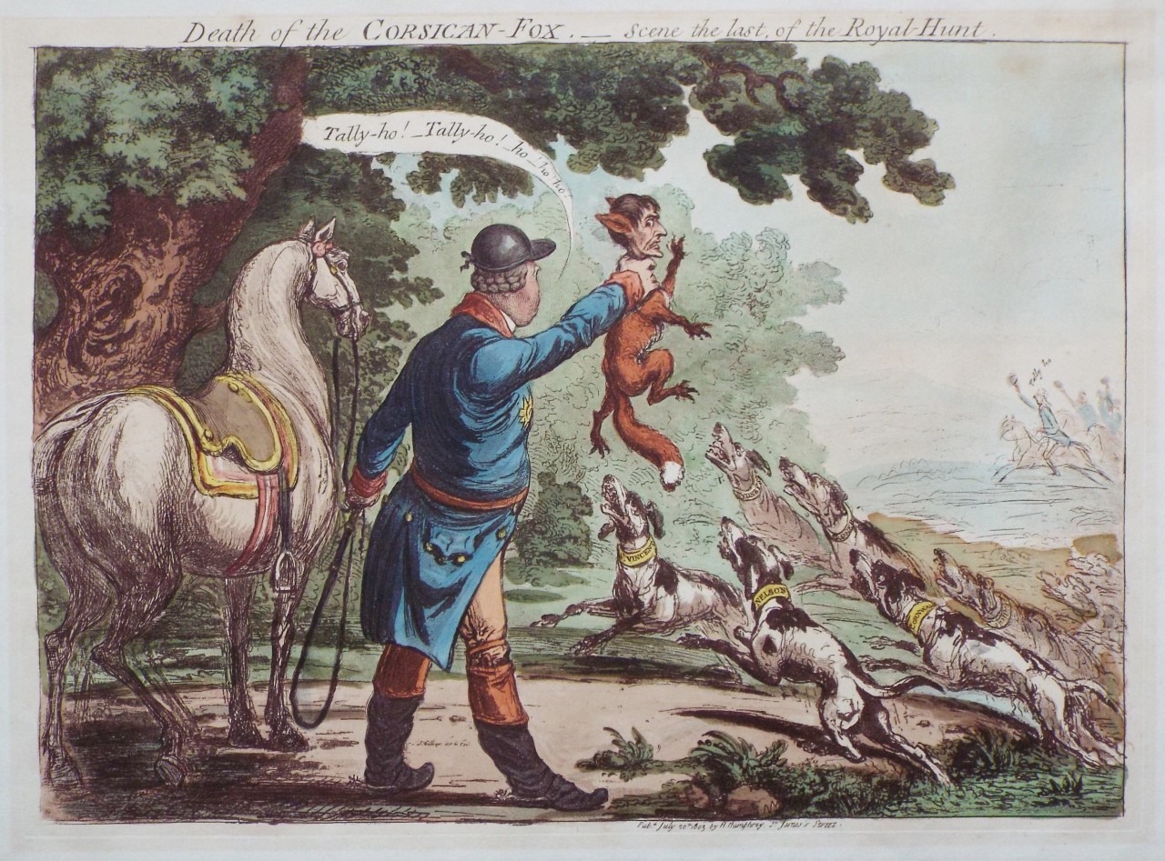 Etching - Death of the Corsican - Fox. - Scene the last, of the Royal-Hunt.
