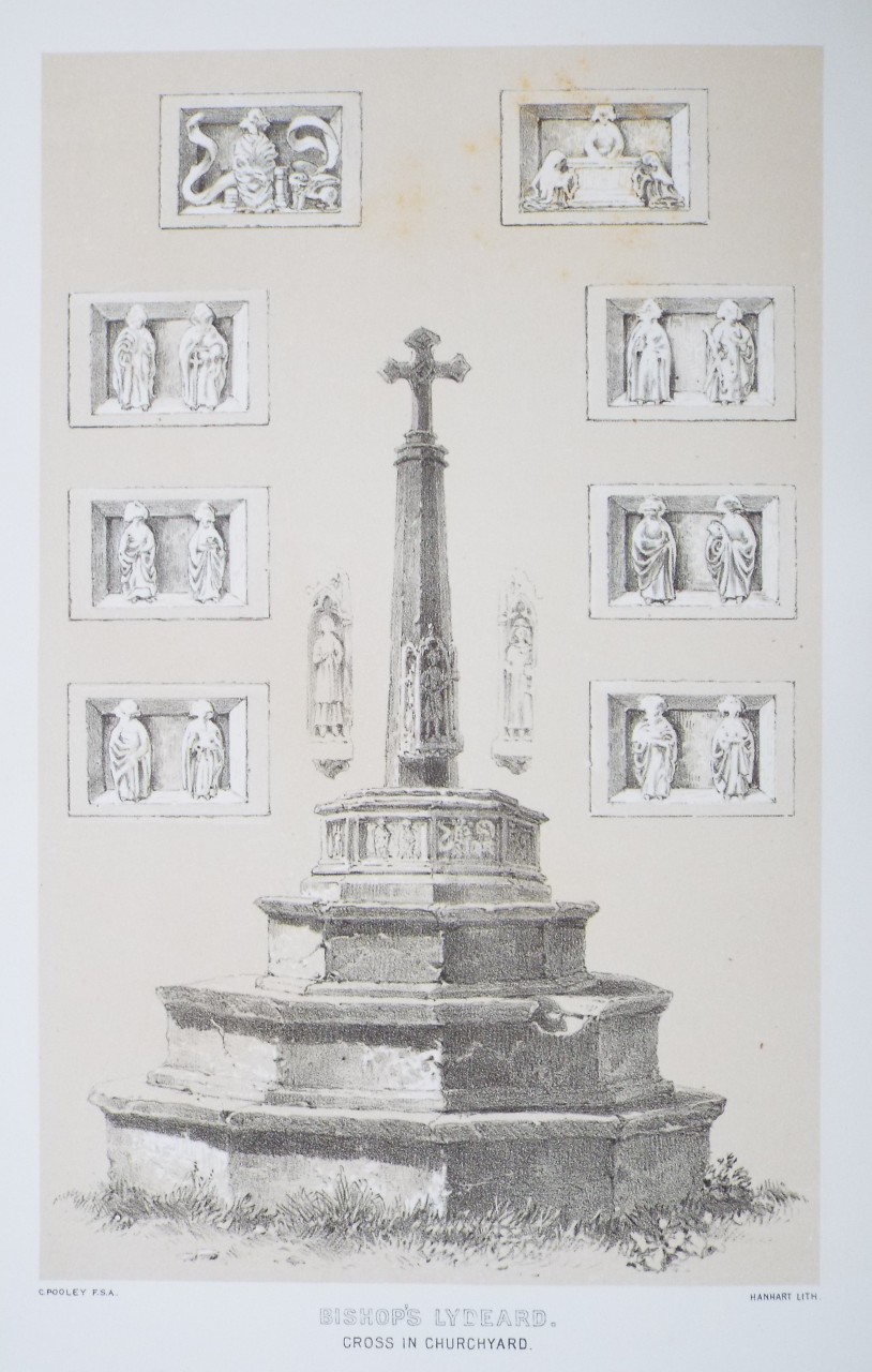 Lithograph - Bishop's Lydeard. Cross in Churchyard. - 