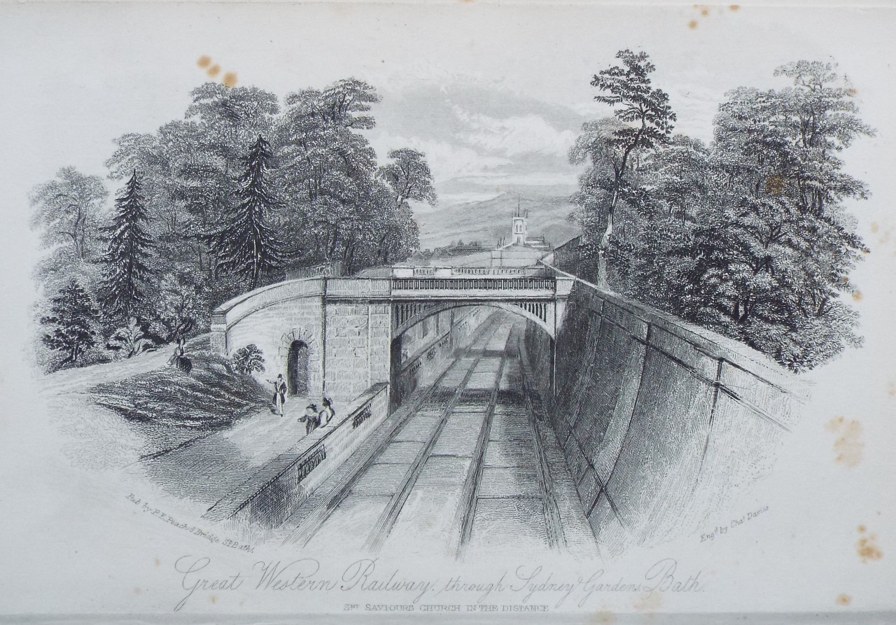 Steel Vignette - Great Western Railway, through Sydney Gardens, Bath. Snt. Saviours Church in the Distance. - Davies