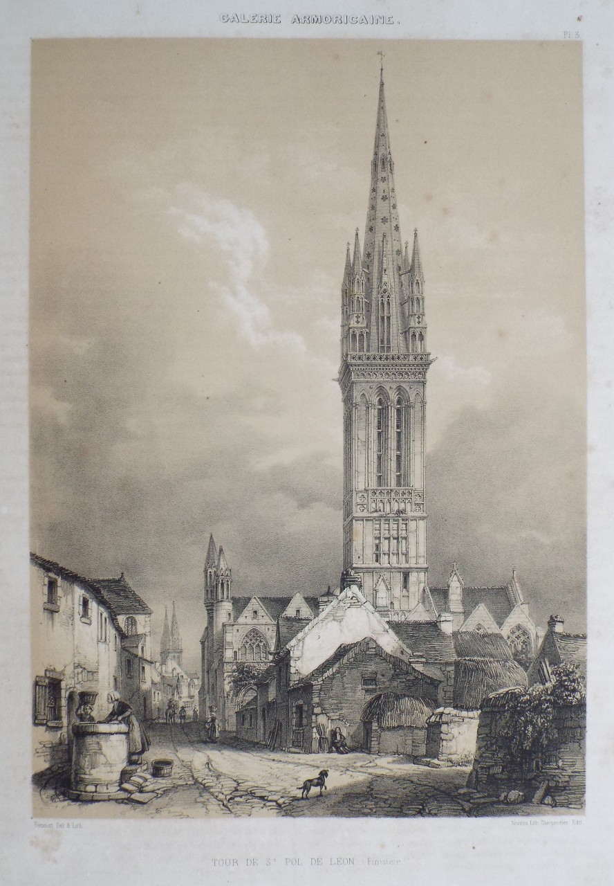 Lithograph - Galerie Armoricaine. Tour de St. Pol de Leon (Finistere) Creisker - Benoist