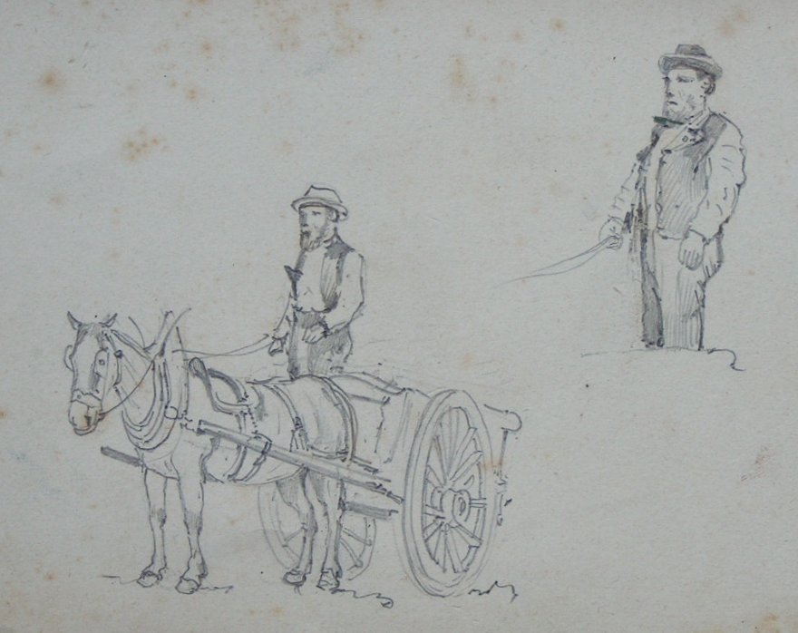 Pencil sketch - (Man on a horse-drawn cart)