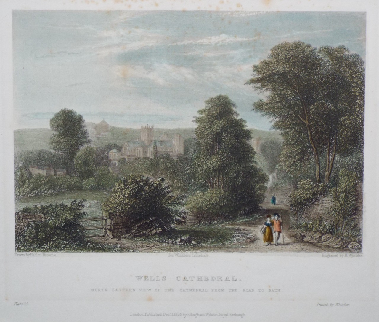 Print - Wells Cathedral. NE View of the Cathedral from the Road to Bath - Winkles