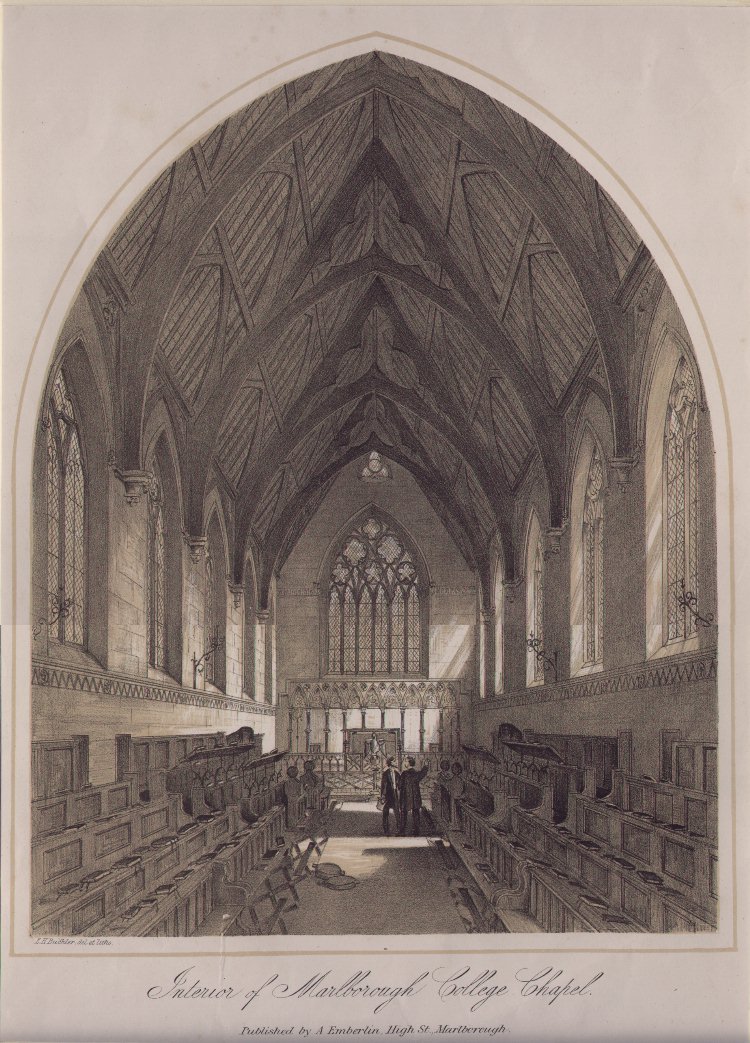 Lithograph - Interior of Marlborough College Chapel - Buckler