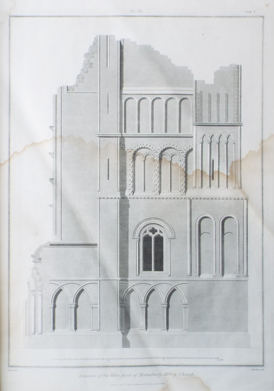 Print - Remains of the West front of Malmsbury Abbey Church. - Basire