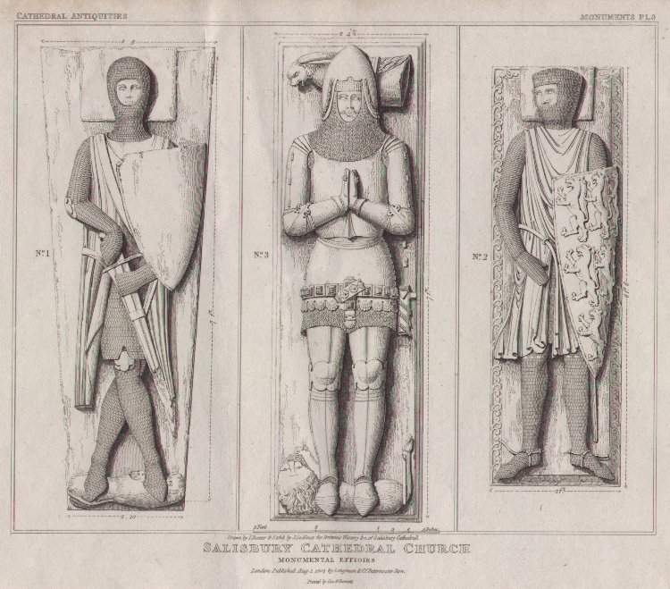 Print - Salisbury Cathedral Church Monumental Effigies - Le