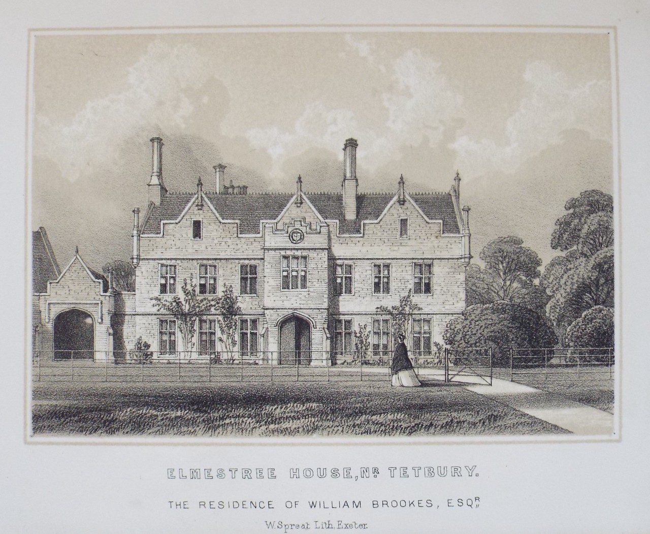 Lithograph - Elmestree House, Nr. Tetbury. The Residence of William Brookes, Esqr. - Spreat