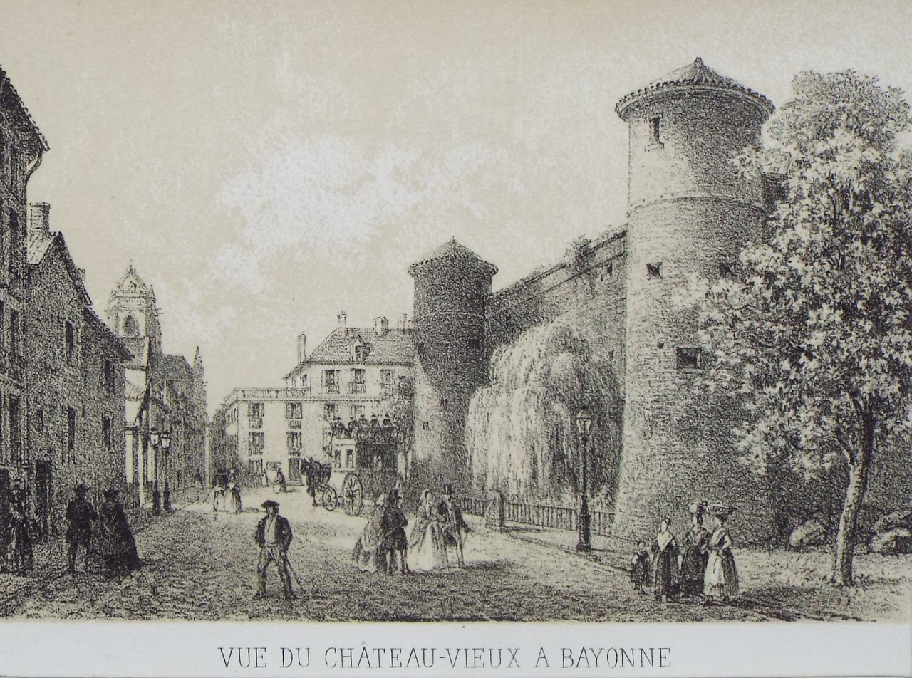 Lithograph - Vue du Chateau-Vieux a Bayonne