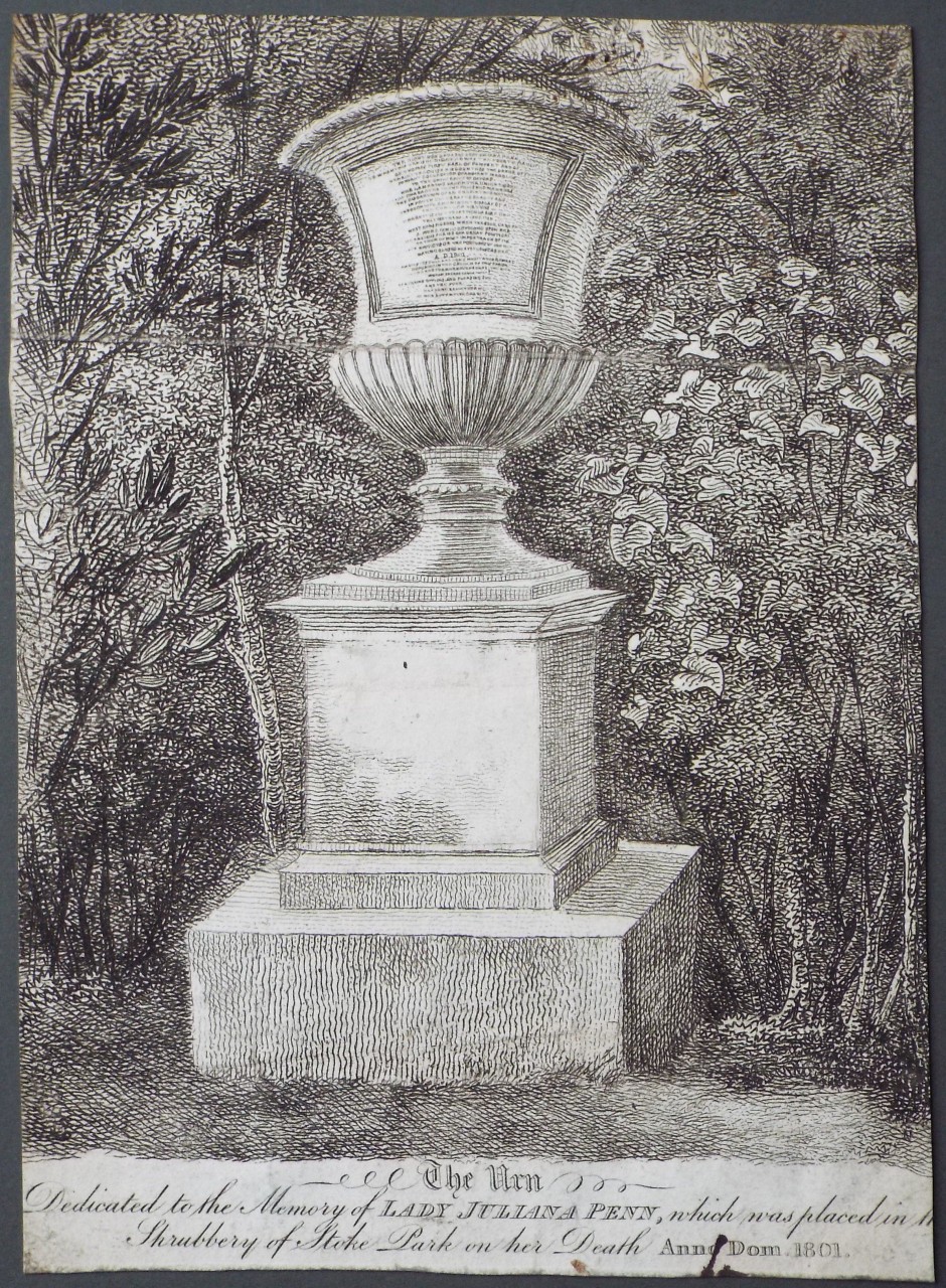 Print - The Urn Dedicated to the Memory of Lady Juliana Penn, which was placed in the Shrubbery of Stoke Park on her Death Anno Dom. 1801.
