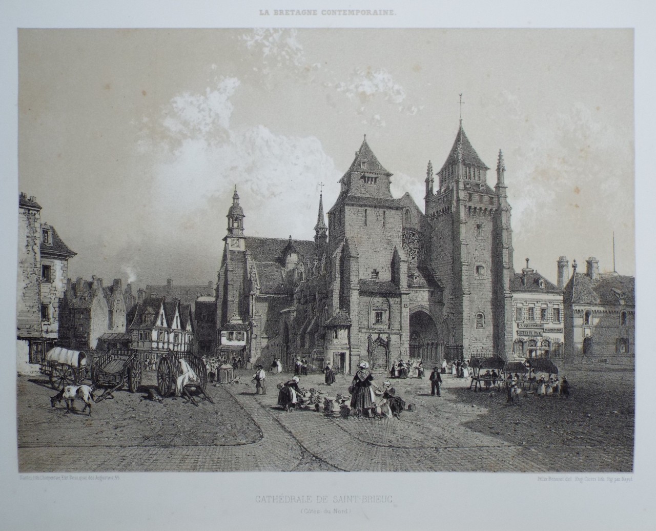 Lithograph - Cathedrale de Saint-Brieuc. (Cotes-du-Nord) - Ciceri