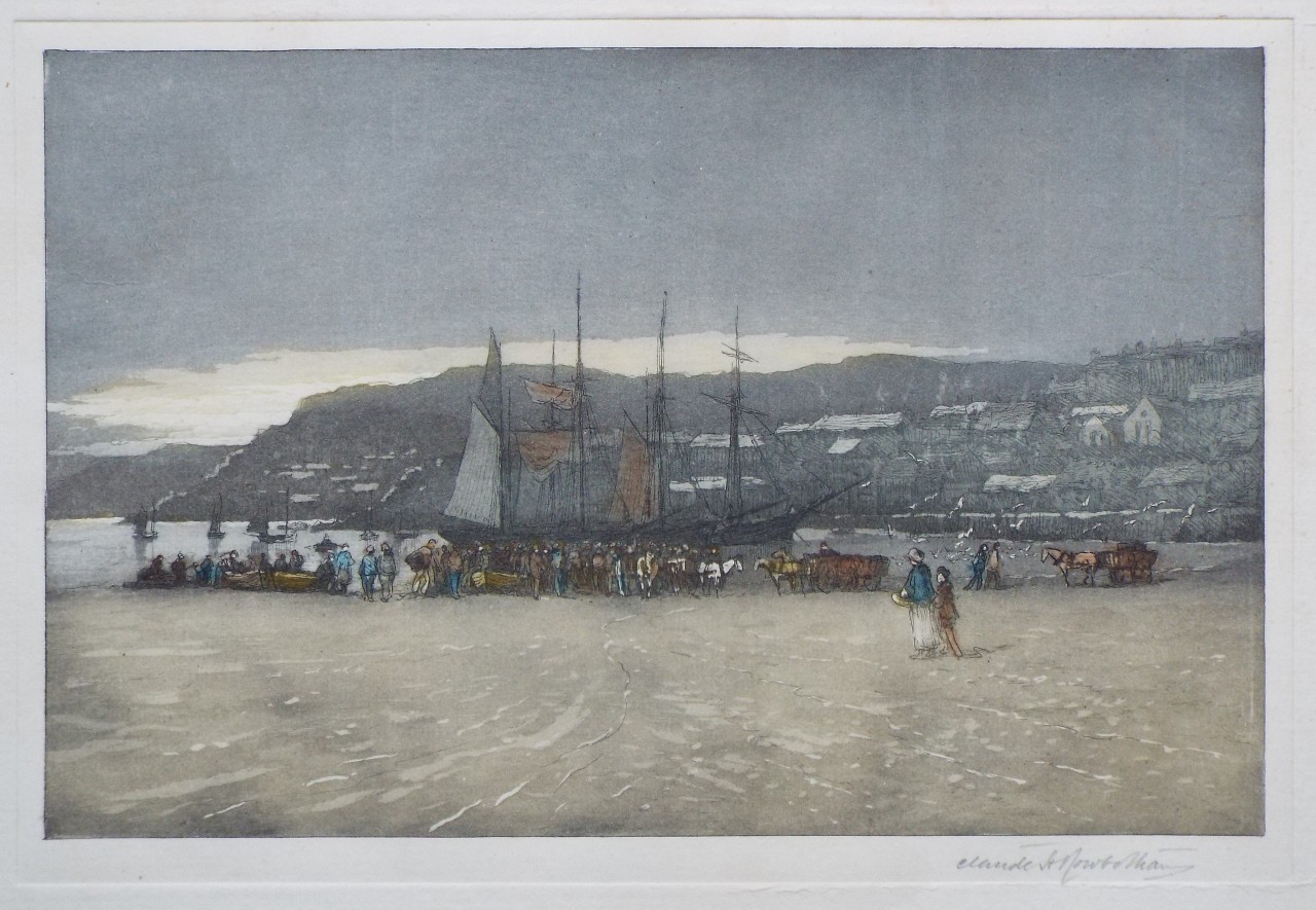 Aquatint - Early morning fish market St. Ives' - Rowbotham