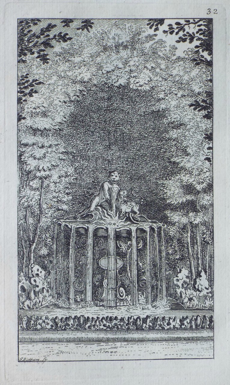 Print - The Monkey and the Cat Fountain in the Labyrinth of Versailles - Bickham