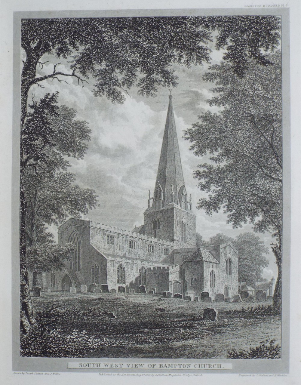 Print - South West View of Bampton Church. - Skelton