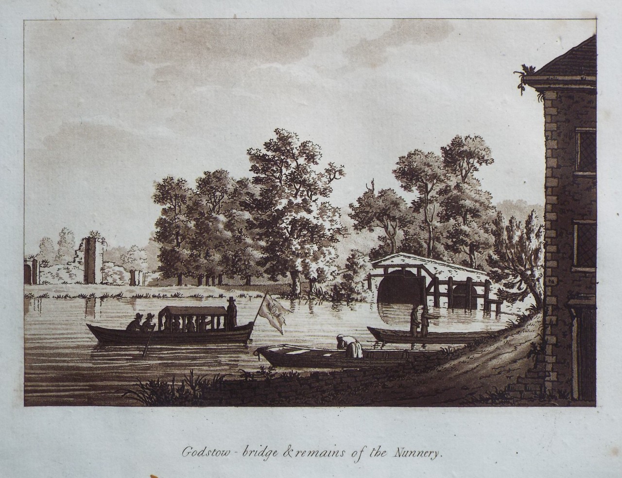 Aquatint - Godstow - bridge & remains of the Nunnery. - Ireland